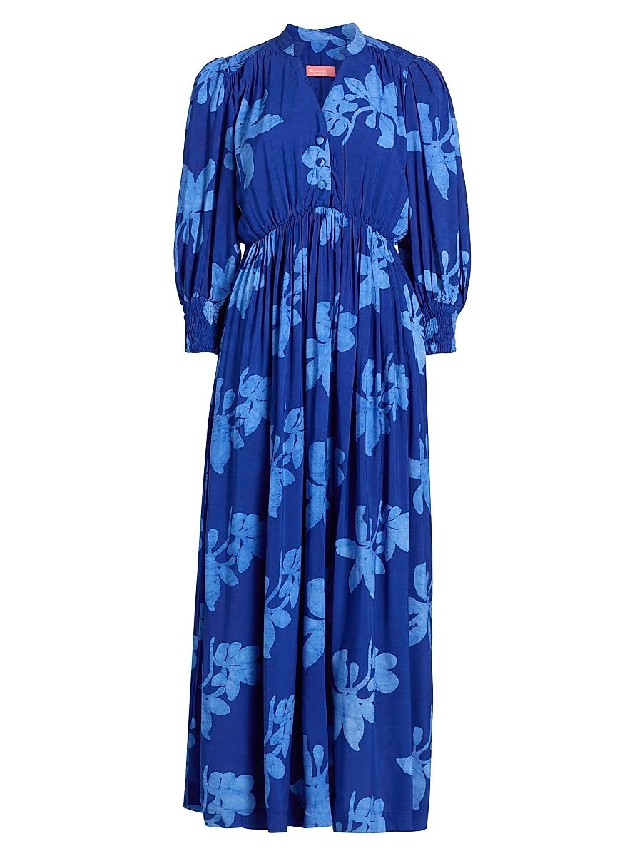 Women's Foluke Floral Balloon-Sleeve Maxi Dress - Blue Multi - Size XXL