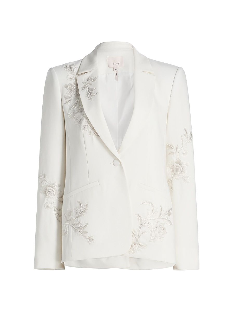 Women's Karlie Embroidered Blazer - Ivory Natural - Size 14