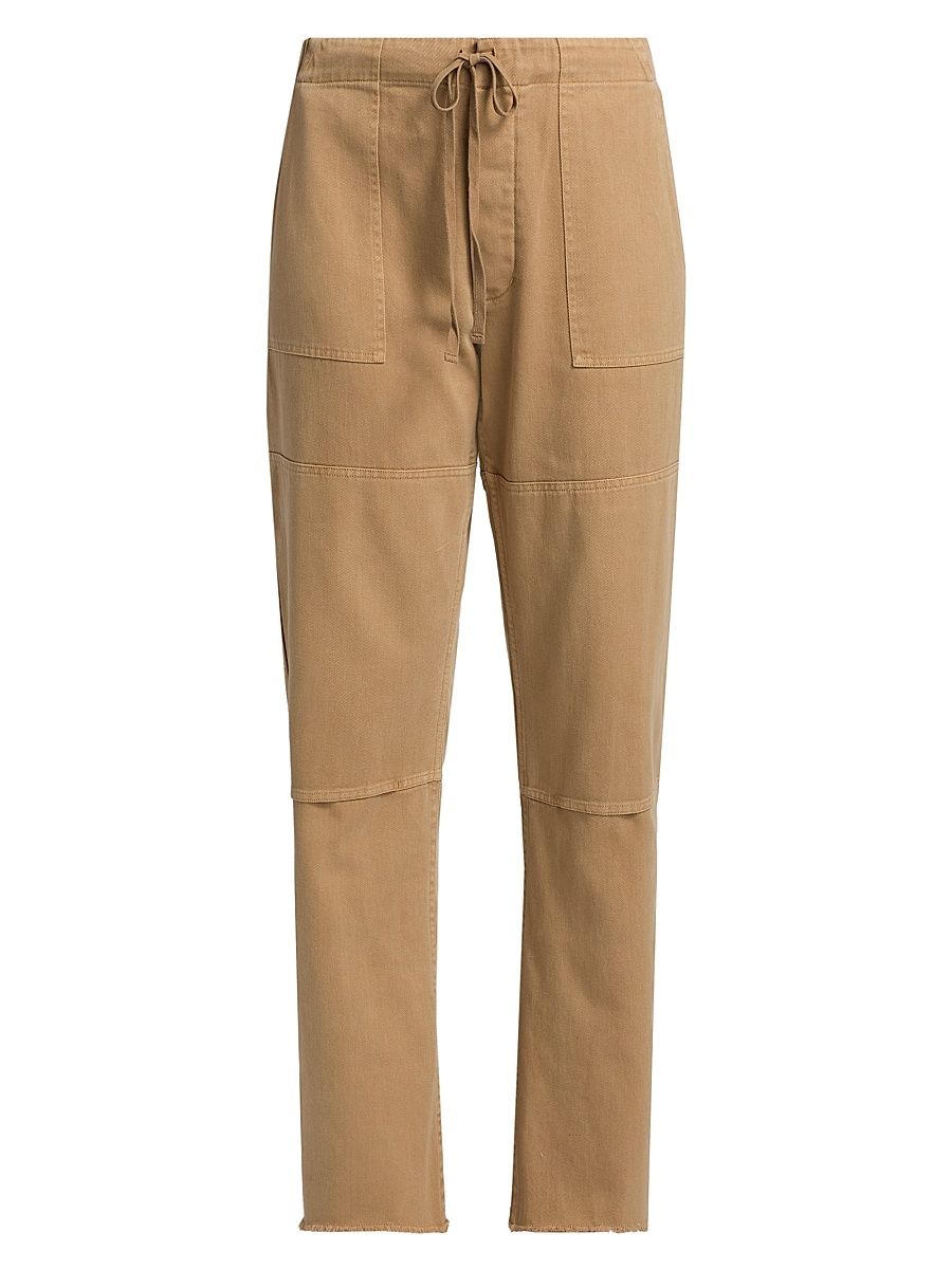 Women's Cotton Straight-Leg Trousers - Washed Khaki - Size 24