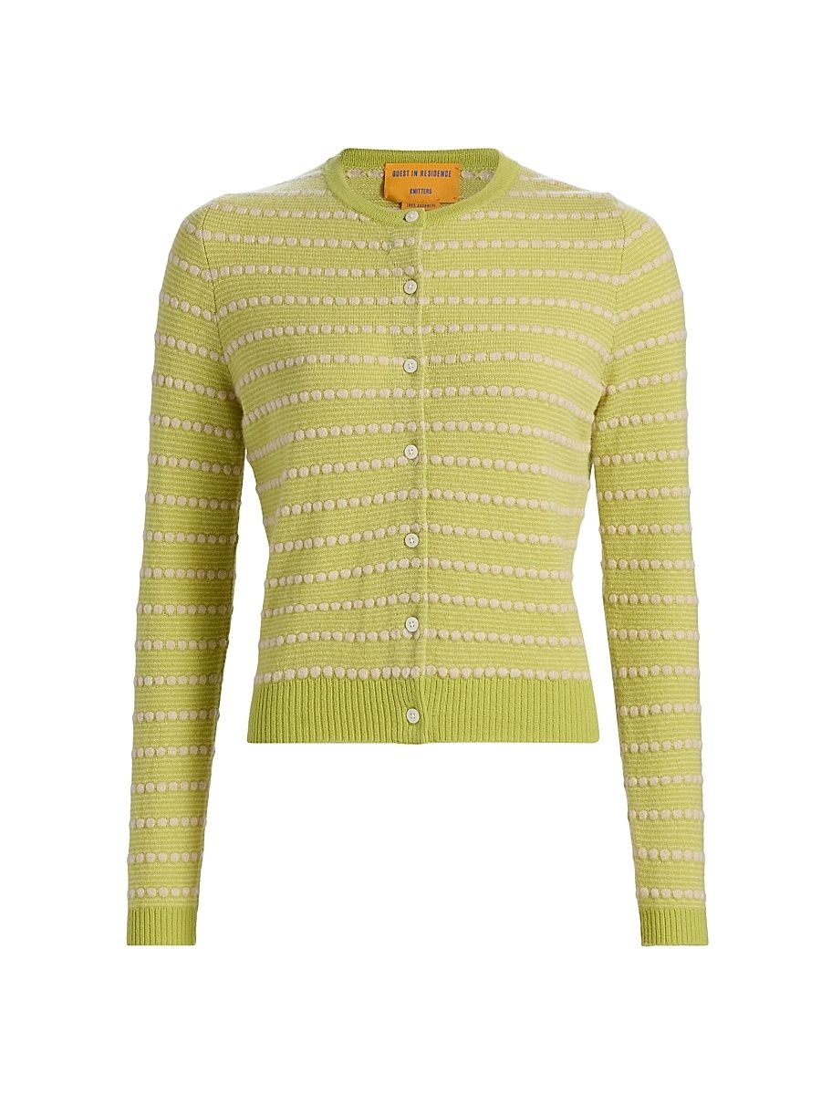 Women's Jane Pebble-Striped Cashmere Cardigan - Evoo Combo - Size XL