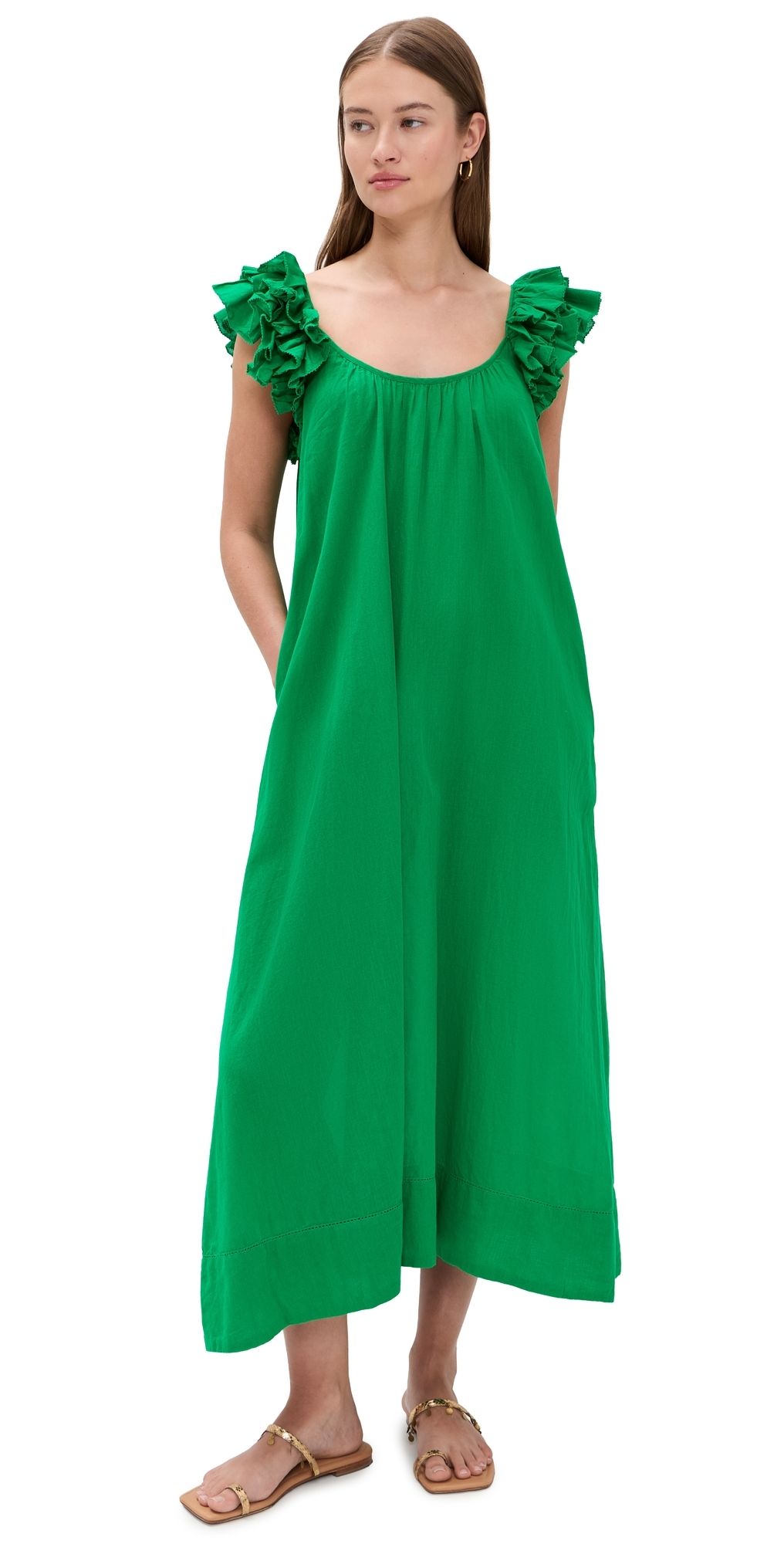 THE GREAT. The Ruffle Coverup Bright Sprig 3