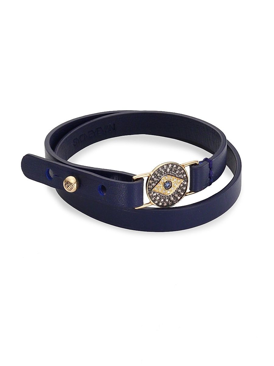 Women's Evil Eye Medallion Diamond, Blue Sapphire & Leather Choker - Navy