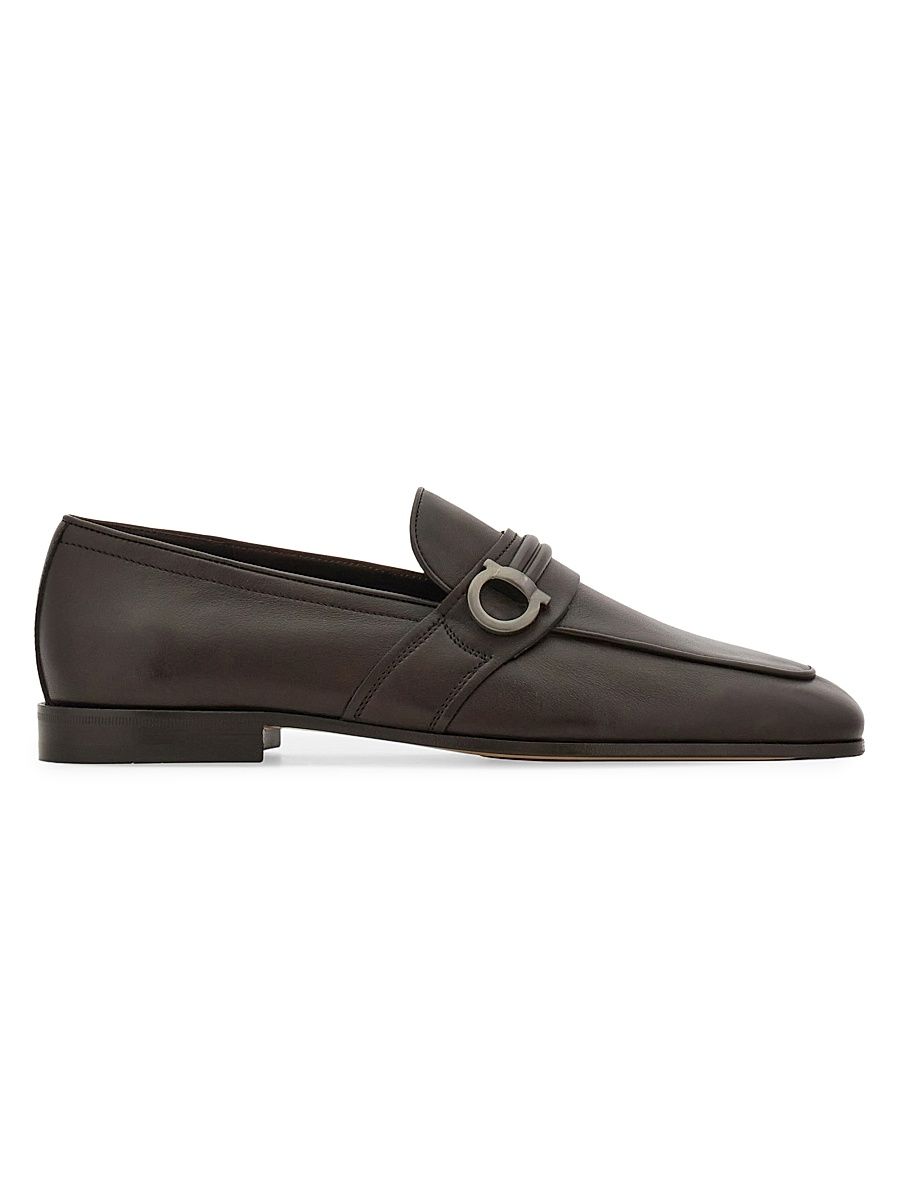 FERRAGAMO Men's Saddlevit Gancini Leather Loafers - Naturale - Size 13
