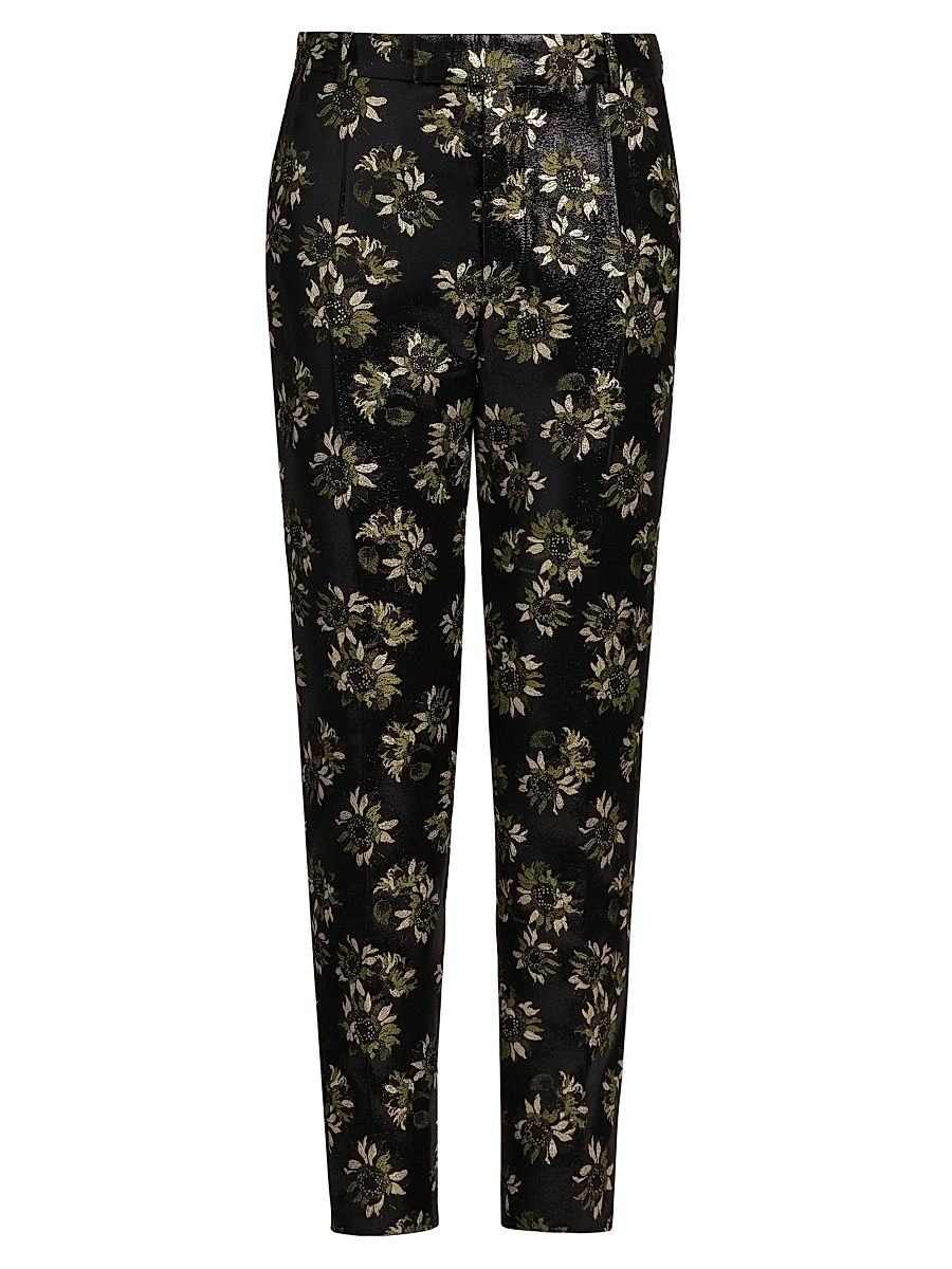Men's Metallic Floral Jacquard Cigarette Pants - Black Green Gold - Size 36