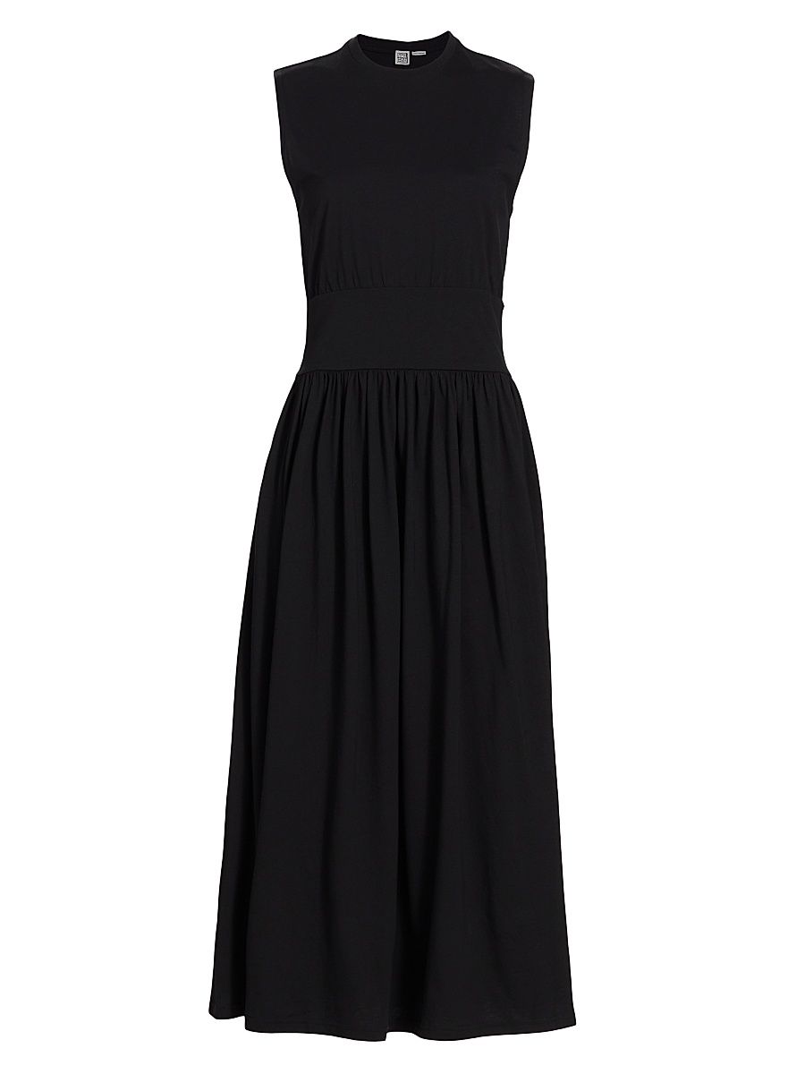 Women's Sleeveless Cotton Midi-Dress - Black - Size Large