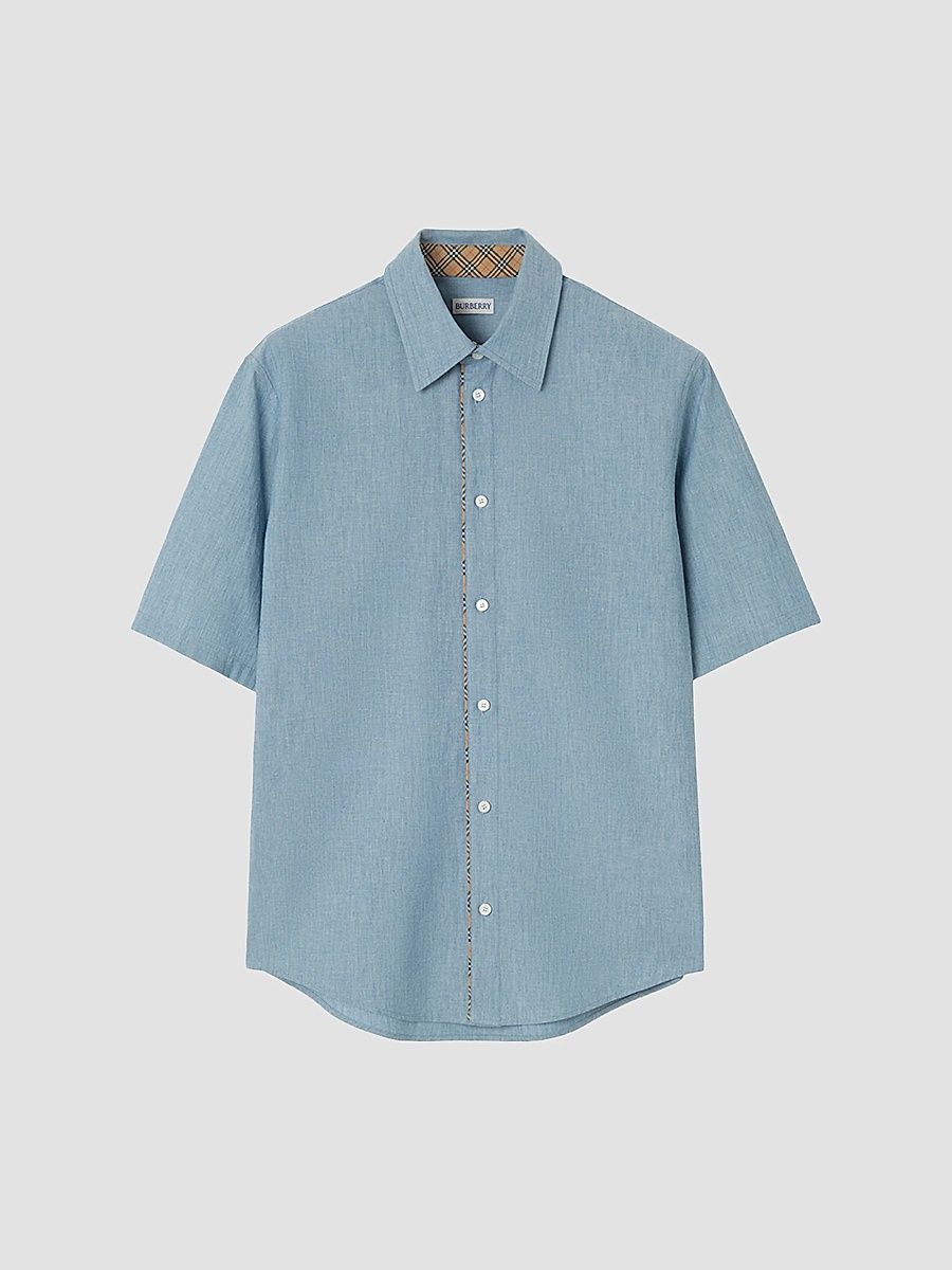 Men's Sam Check-Placket Short-Sleeve Shirt - Stoke Blue Melange - Size Large