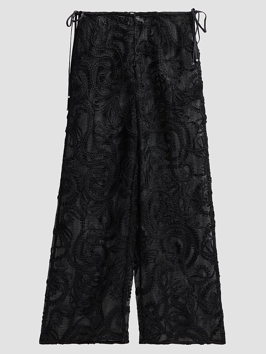 Women's Embroidered Net Tie Trousers - Black - Size 10