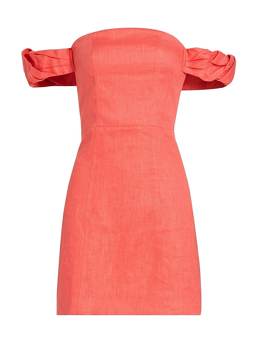 Women's Sari Off-The-Shoulder Linen Minidress - Coral - Size 12