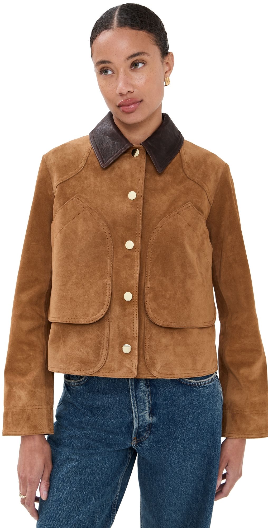 Veronica Beard Walters Leather Cropped Barn Jacket Whisky S