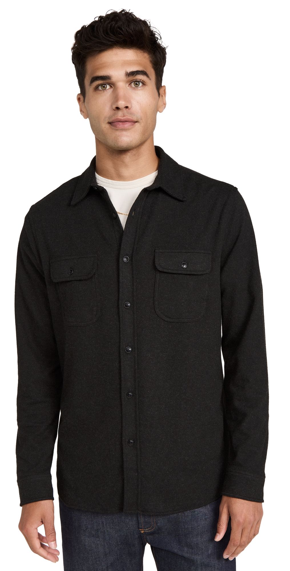 Faherty Legend Sweater Shirt Heathered Black Twill L