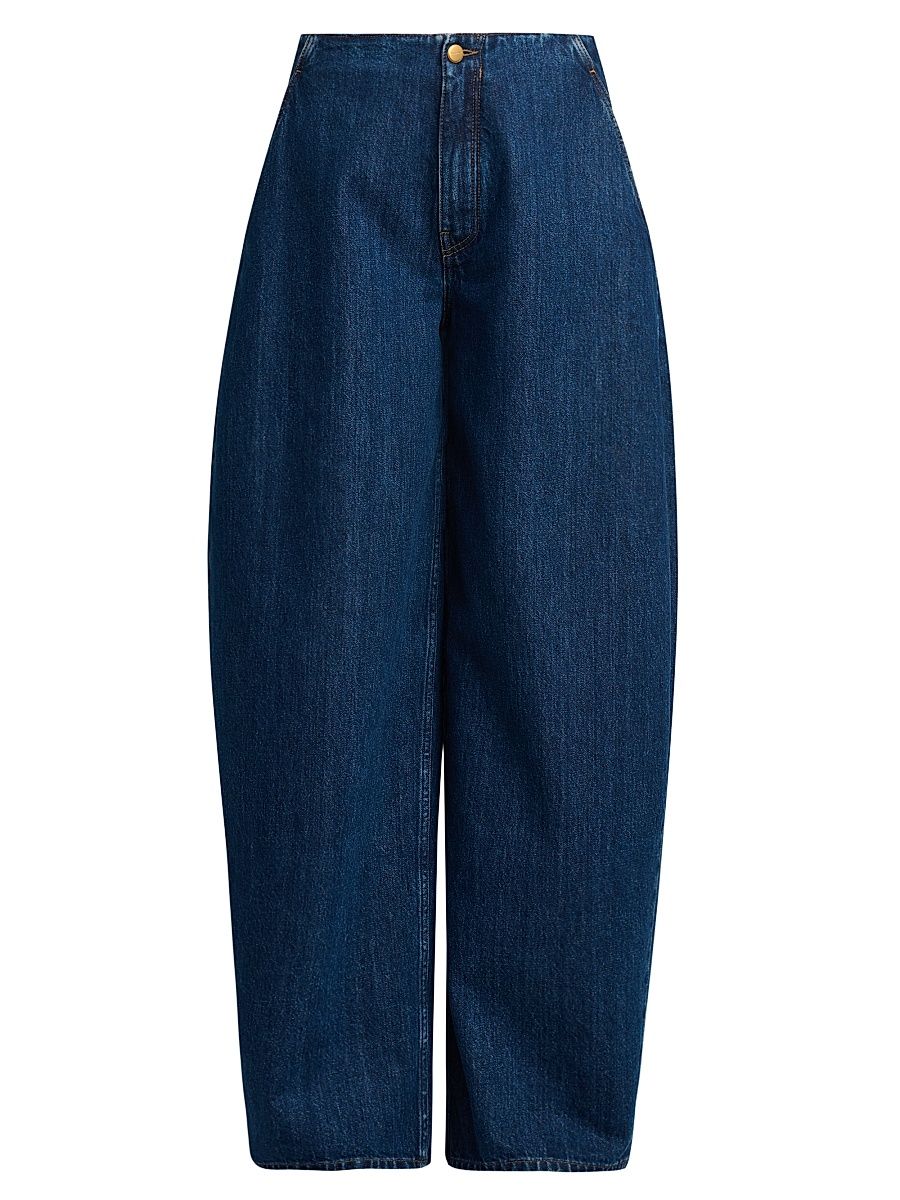 Women's Oversized Denim Barrel-Leg Trousers - Medium Denim - Size 2