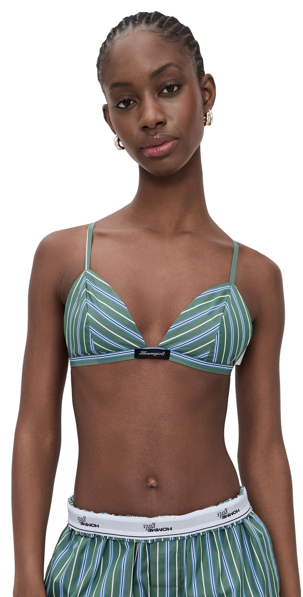 HOMMEGIRLS Shirting Bralette Green Porto Stripe S