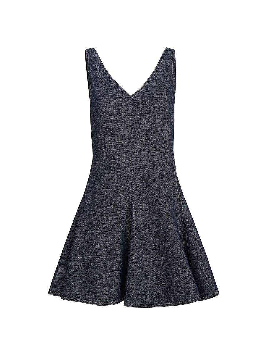Women's Cotton Denim Effect Twill Mini Dress - Dark Denim - Size XXS