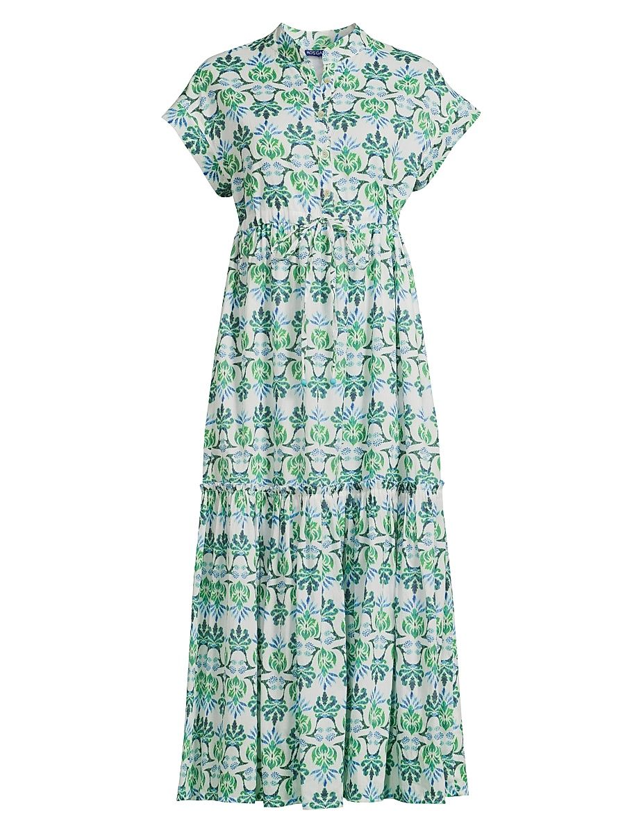 Women's Mumi Printed Cotton Midi-Dress - Green Teresina - Size Large