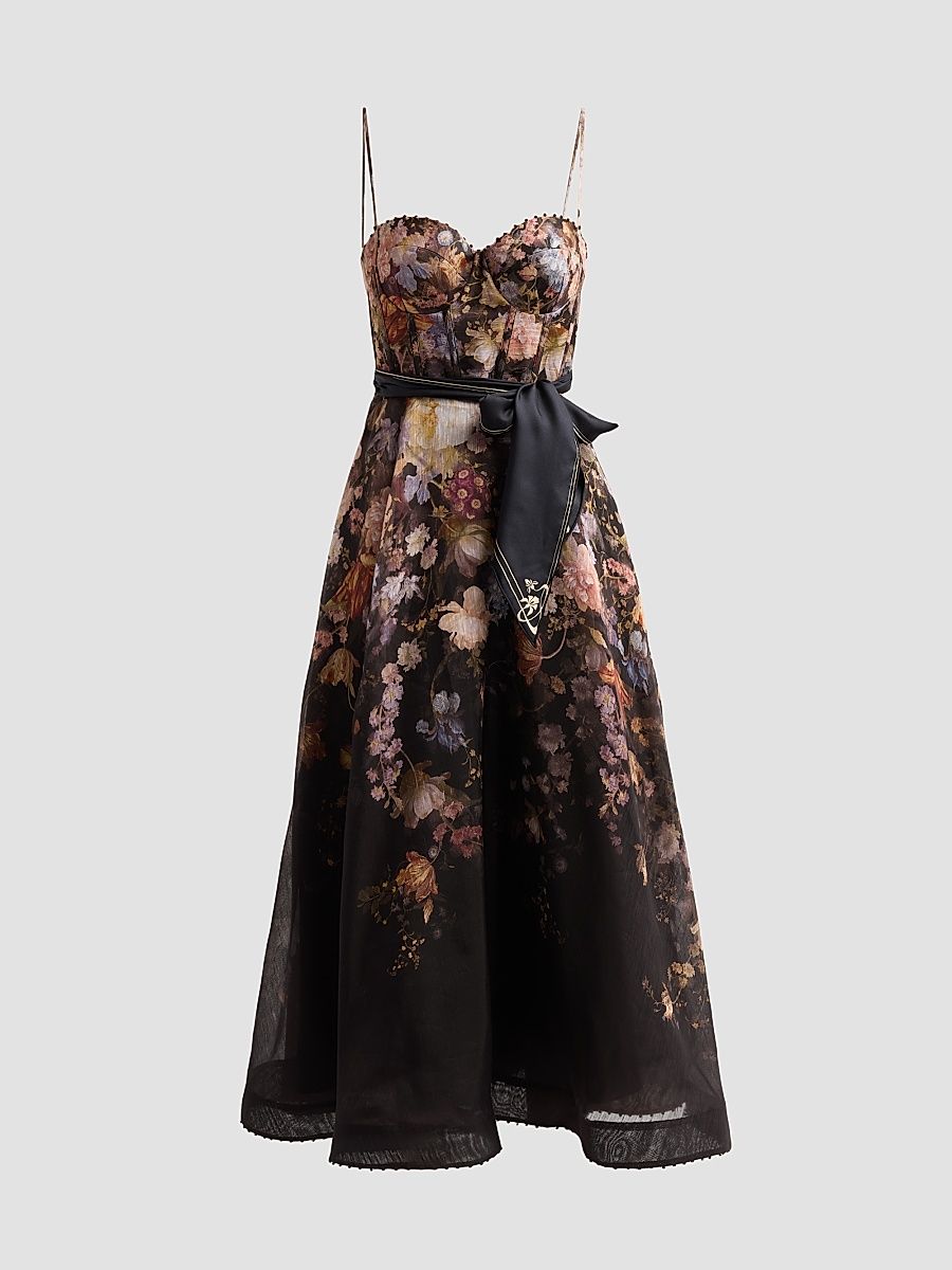 Women's Valiant Corset Picnic Dress - Black Floral - Size 8