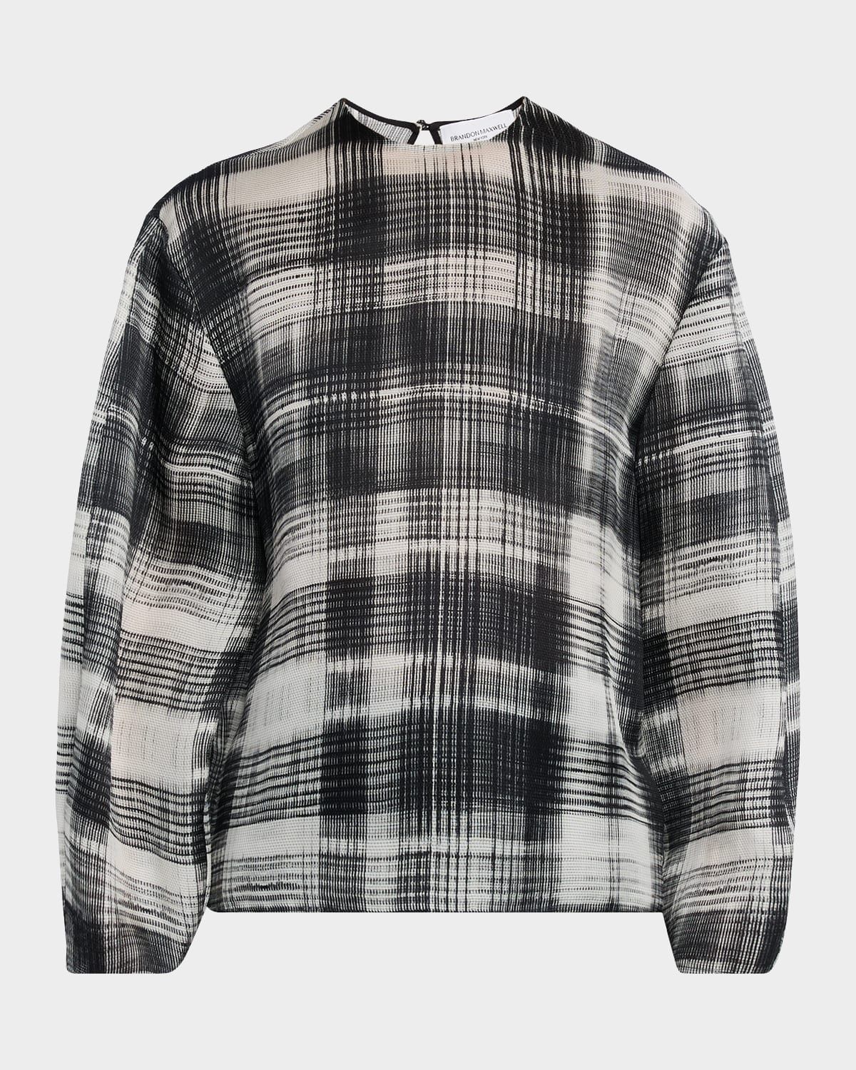 Briggs Fur-Print Balloon-Sleeve Silk Blouse