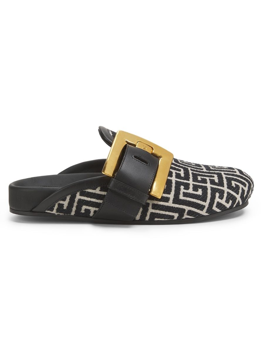 Balmain Women's Anthem Monogram Jacquard Mules - Noir Ivoire - Size 11