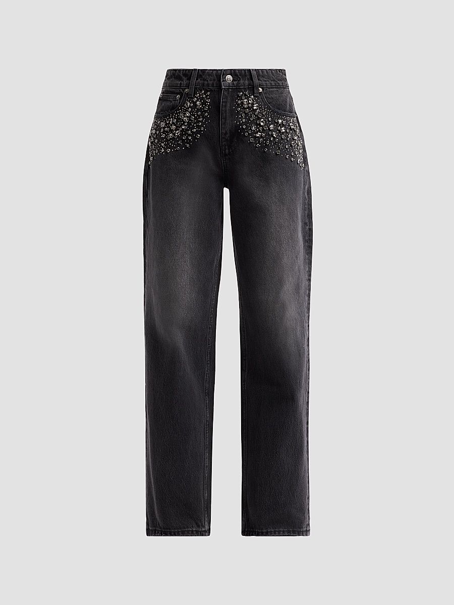 Women's Low Rider Embellished Jeans - Black - Size 31