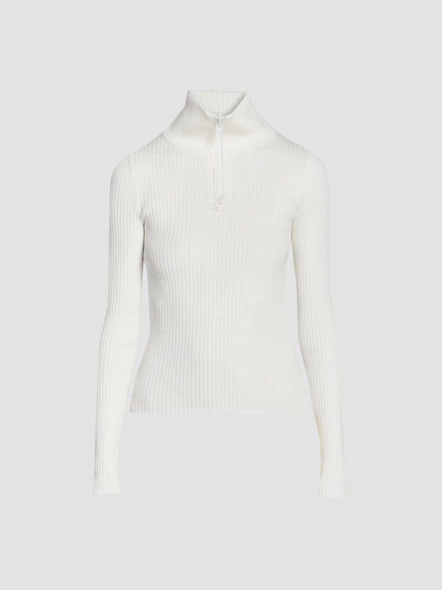 Courreges Women's Rib-Knit Cotton-Blend Sweater - Heritage White - Size Large