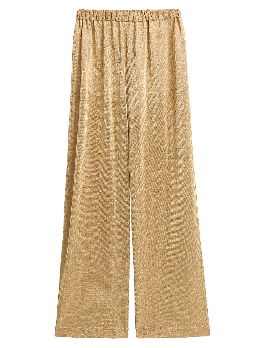 Women's Metallic Wide-Leg Pants - Shiny Gold - Size Large