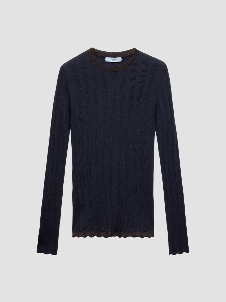 Prada Women's Wool Crew-Neck Sweater - Blue - Size 10
