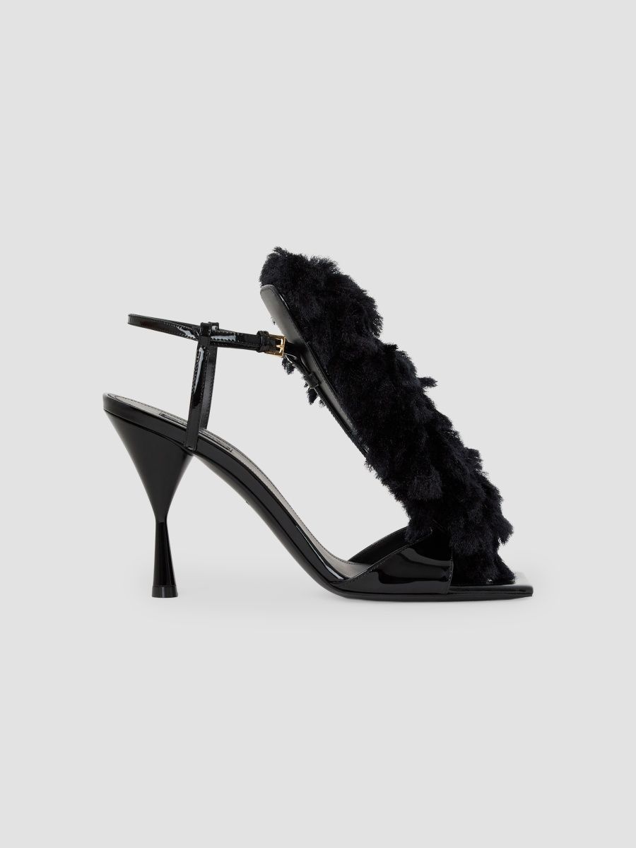 Givenchy Women's Pompom Heeled Sandals in Patent Leather and Knit - Black - Size 6