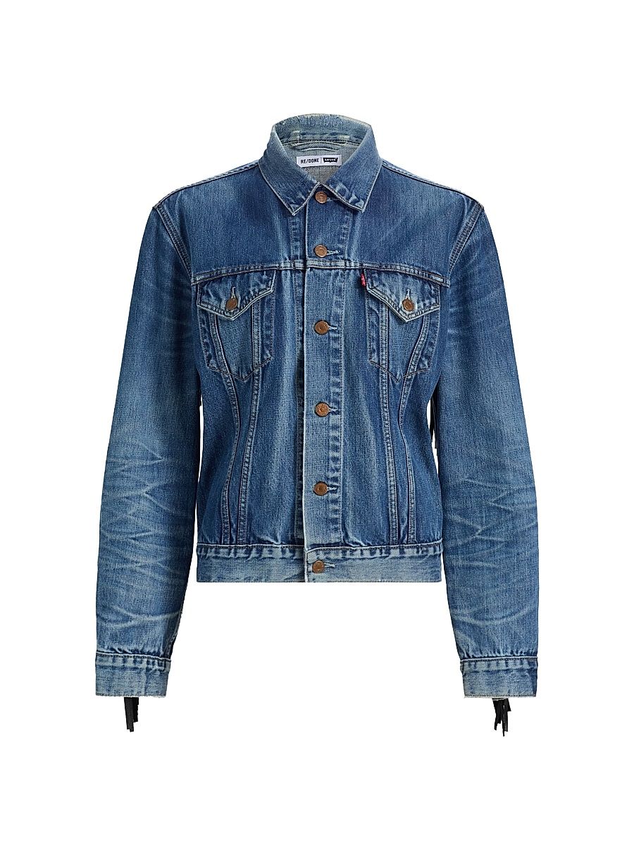 Women's Re/done x Levi's Fringe-Trim Denim Trucker Jacket - Indigo - Size Medium