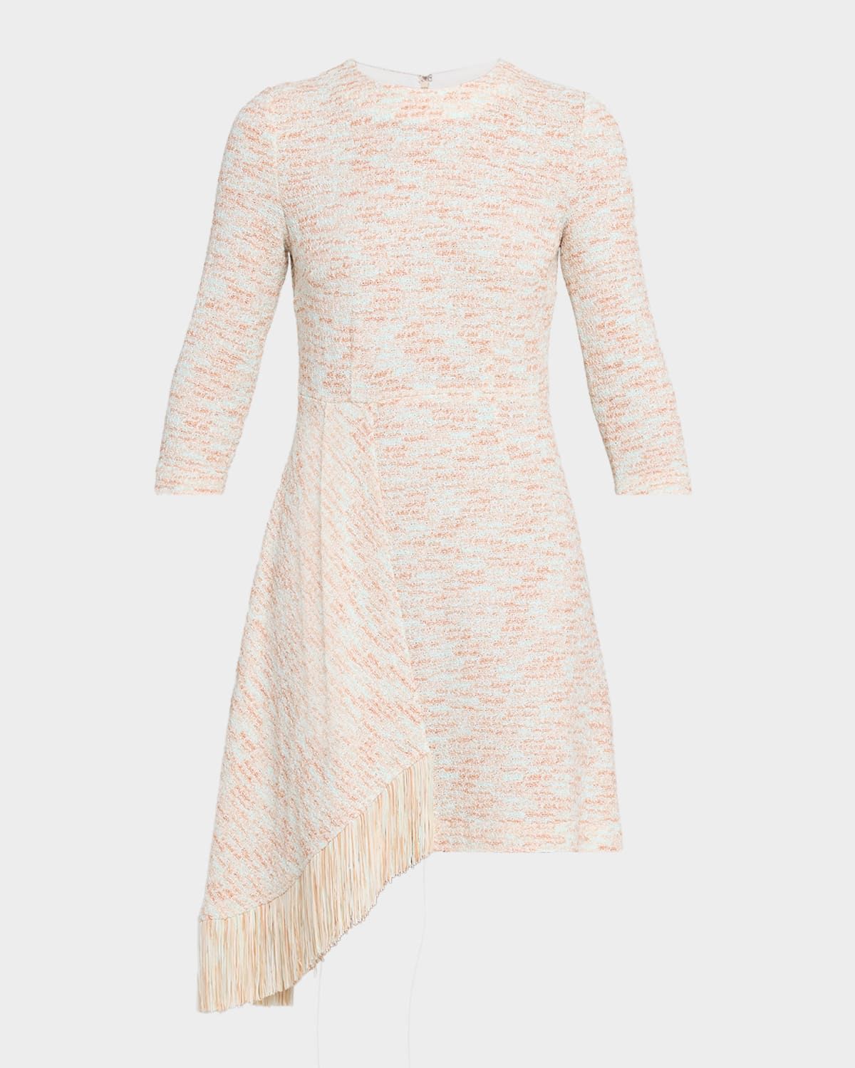 A-Line Melange Tweed Knit Midi Dress