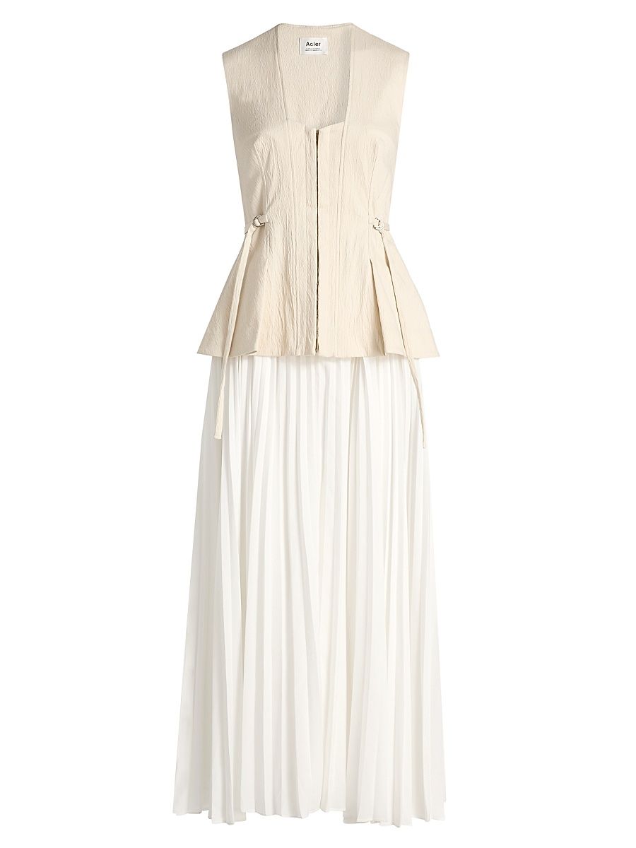 Women's Delny Mixed-Media Peplum Cotton Maxi Dress - Pebble - Size 8