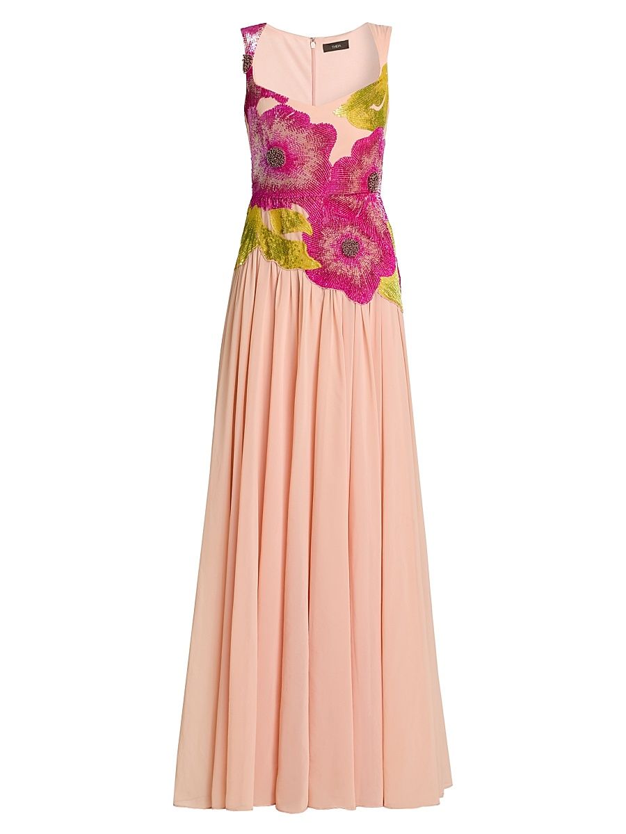 Women's Sandie Floral-Embroidered Gown - Powder Blush - Size 16