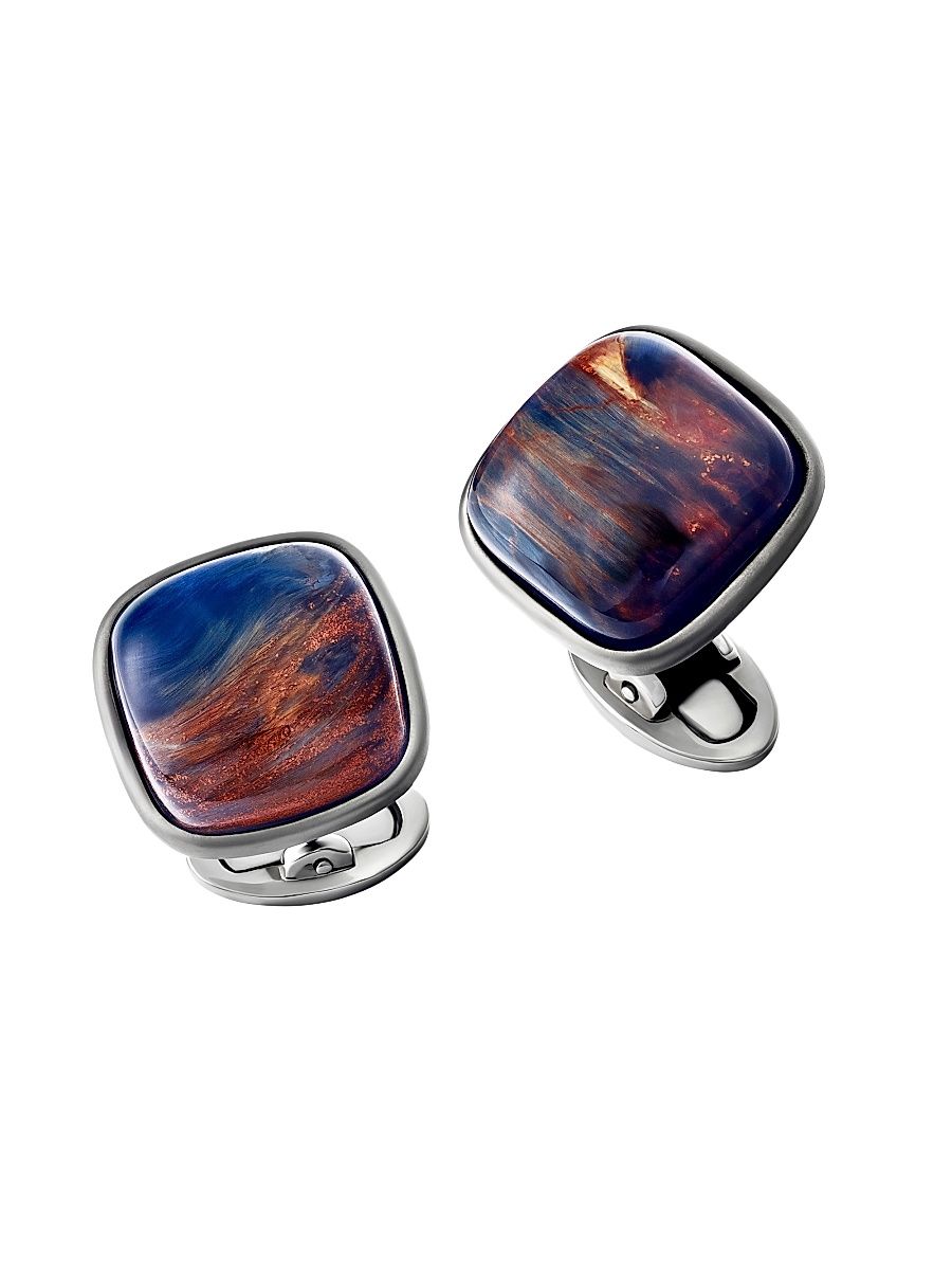 Men's Pietersite & Gunmetal Sterling Silver Square Cufflinks - Brown Multi