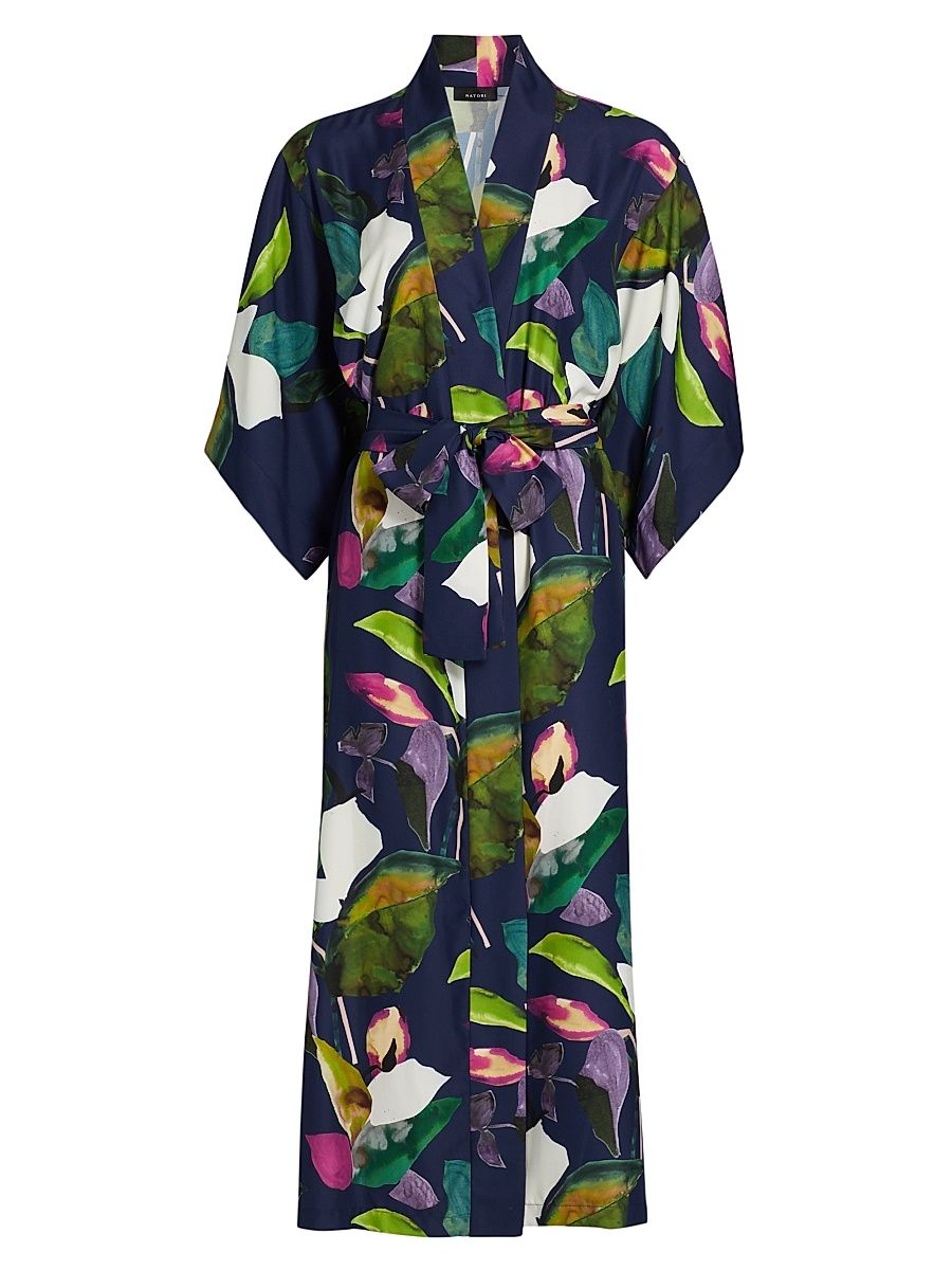 Women's Daido Floral Kimono-Inspired Robe - Navy - Size XS