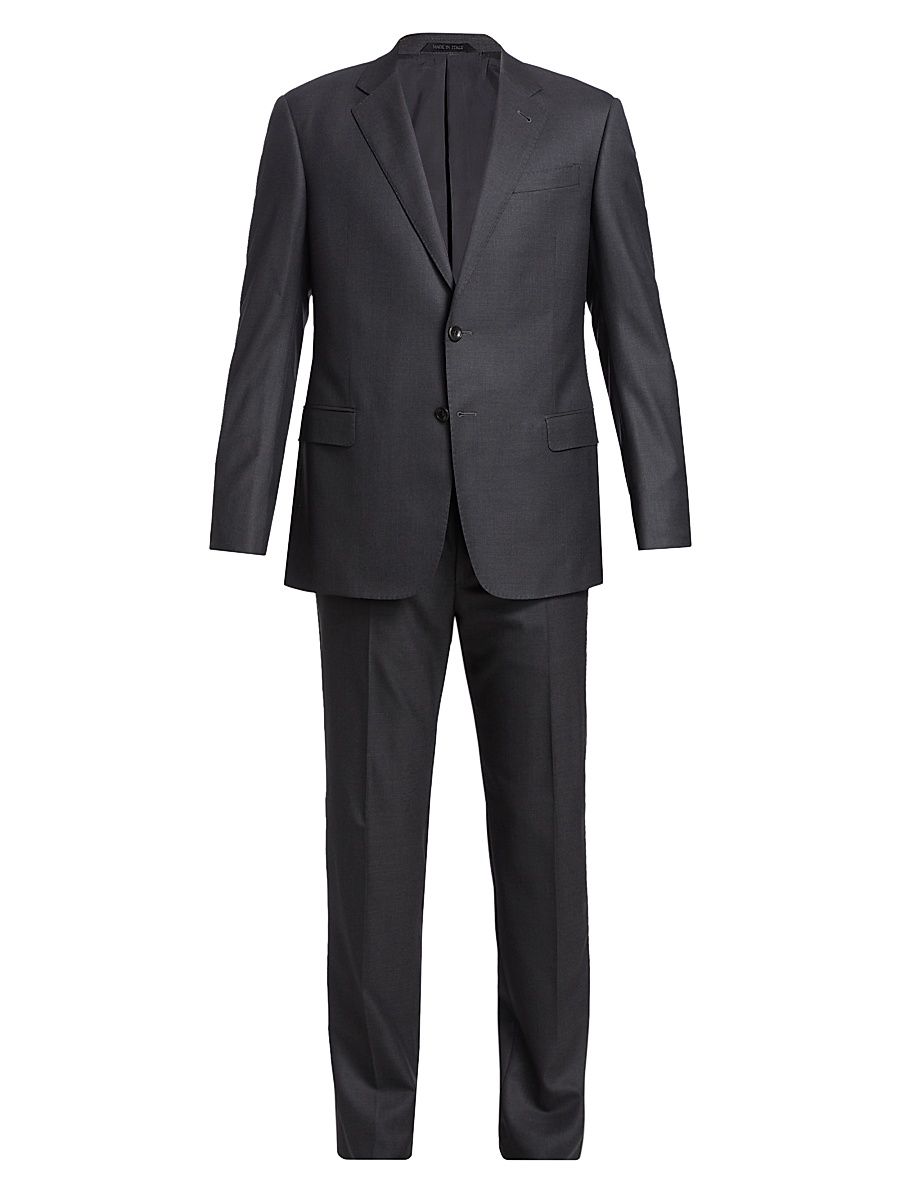 Men's Wool & Silk Two-Piece Suit - Solid Dark - Size 50