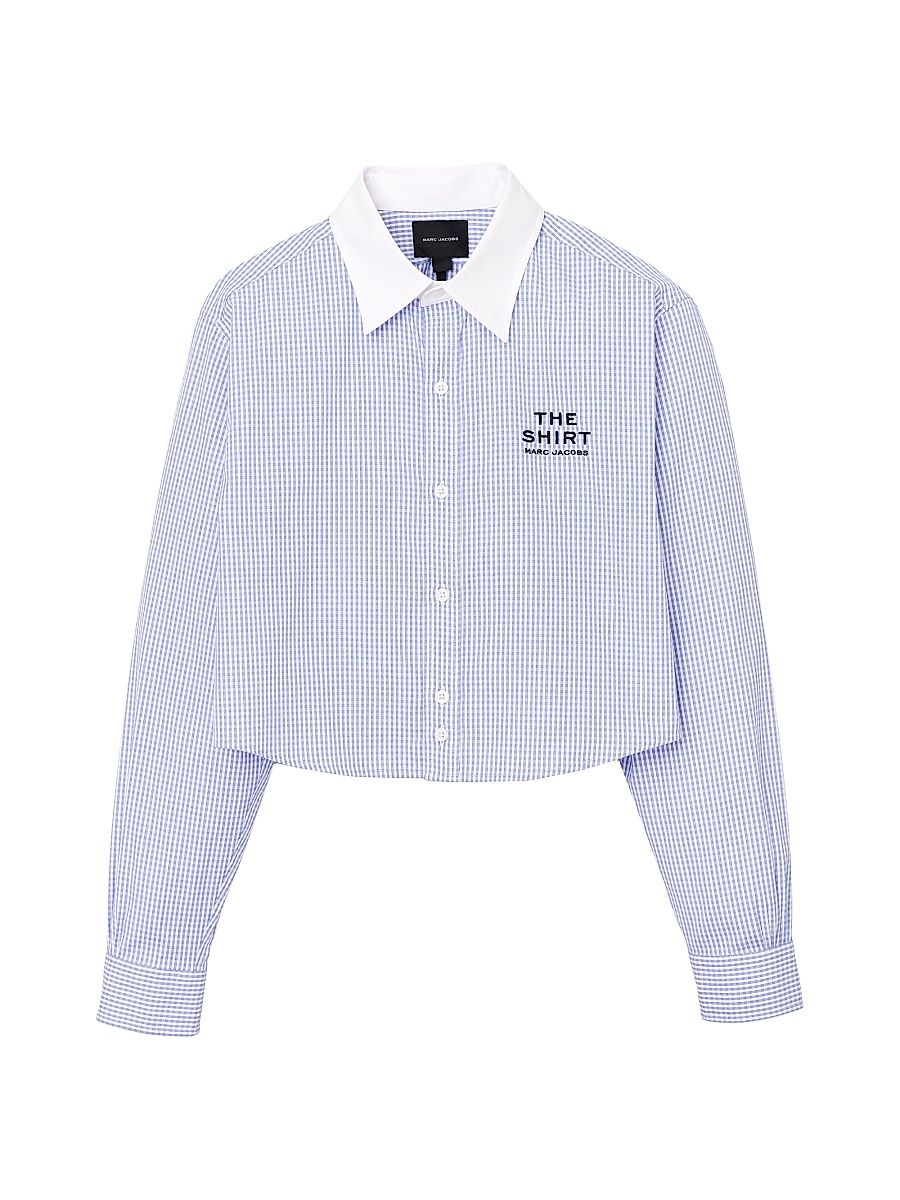 Women's The Cropped Plaid Cotton Shirt - Blue Multi - Size XS