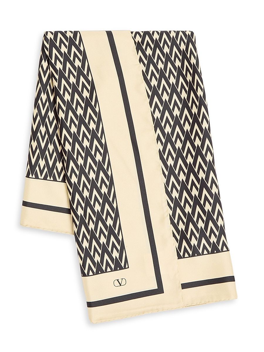 Women's Toute La V Silk Scarf - Cream Black