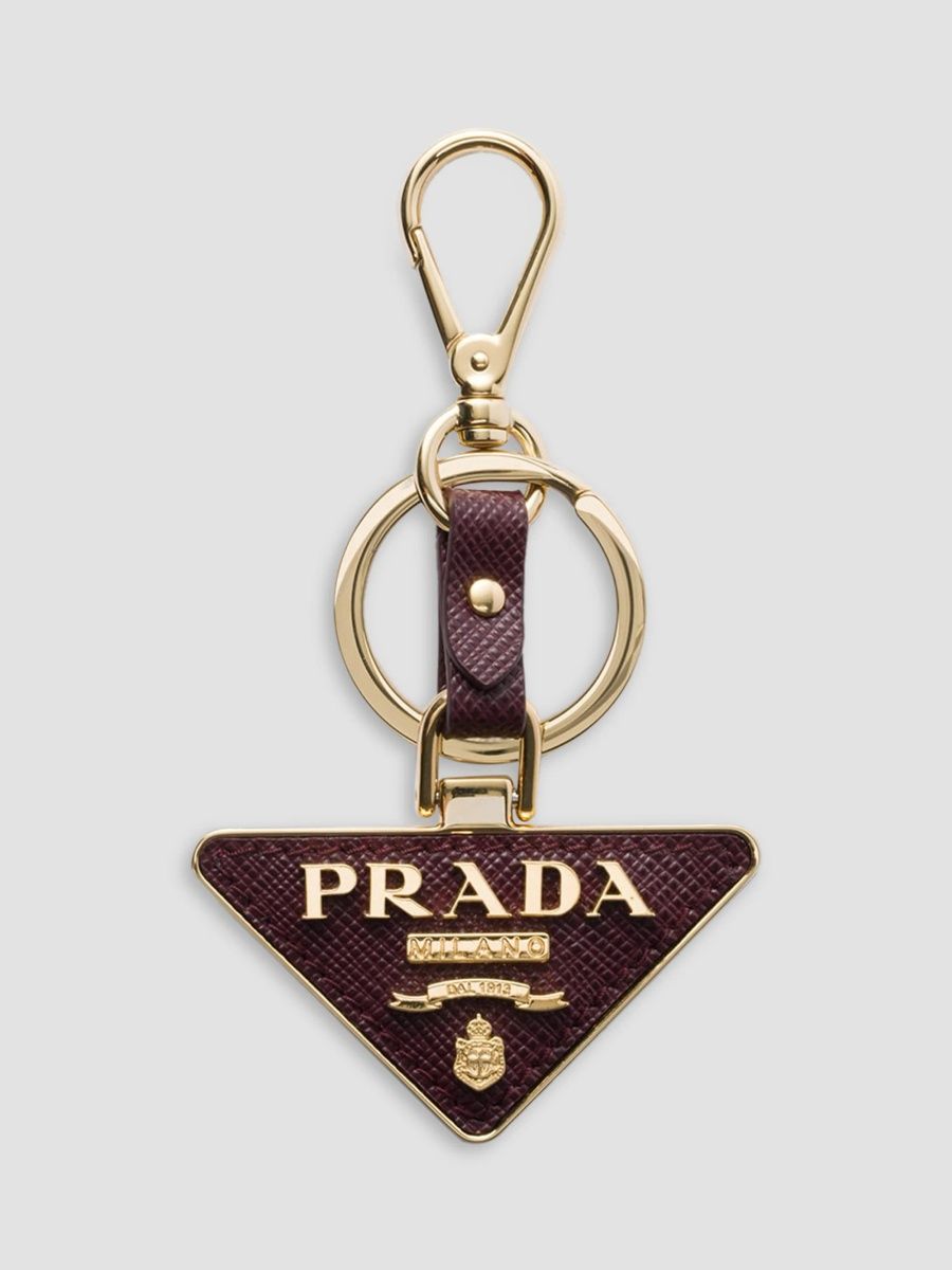 Prada Men's Saffiano Leather and Metal Keychain - Red