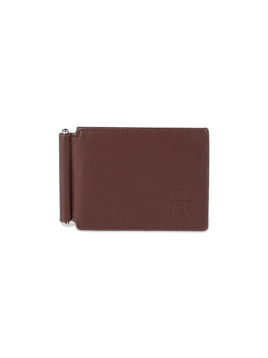 Men's Smooth Calfskin Money Clip Wallet - Brown