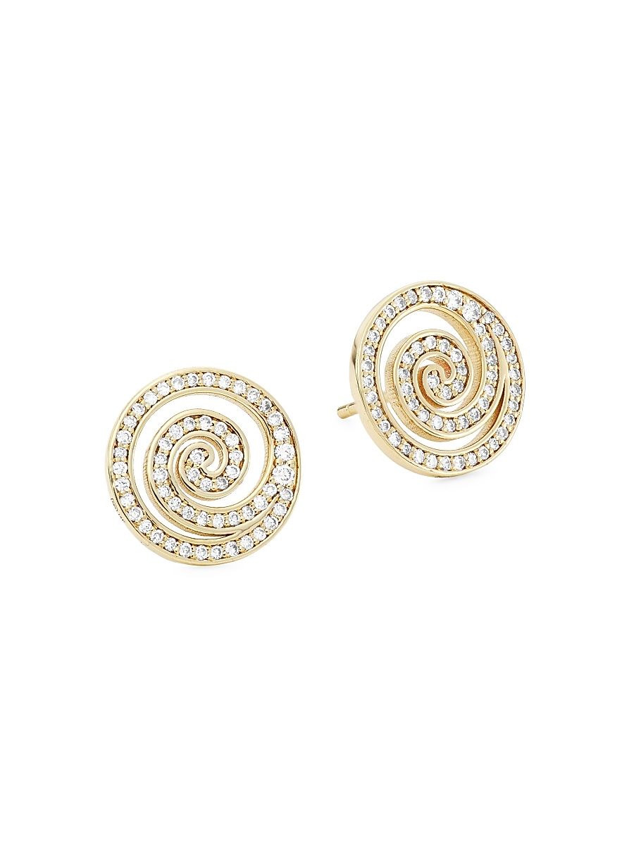 Women's 14K Yellow Gold & Diamond Spiral Stud Earrings