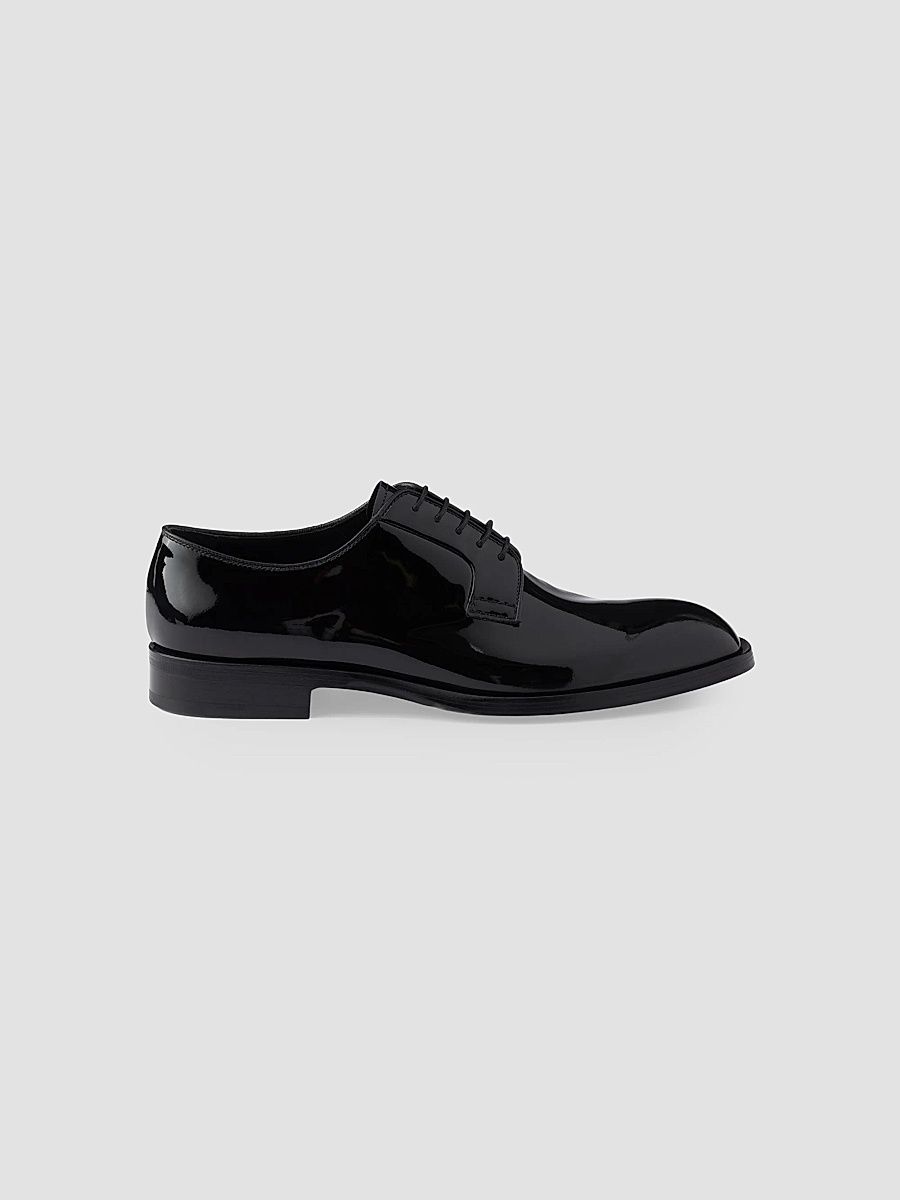 Prada Men's Patent Leather Lace-up Shoes - Black - Size 7.5