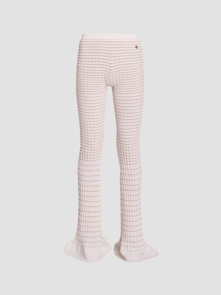 Casablanca Women's Mosaic Pleated Striped Ruffled-Cuff Pants - Blend White - Size XL