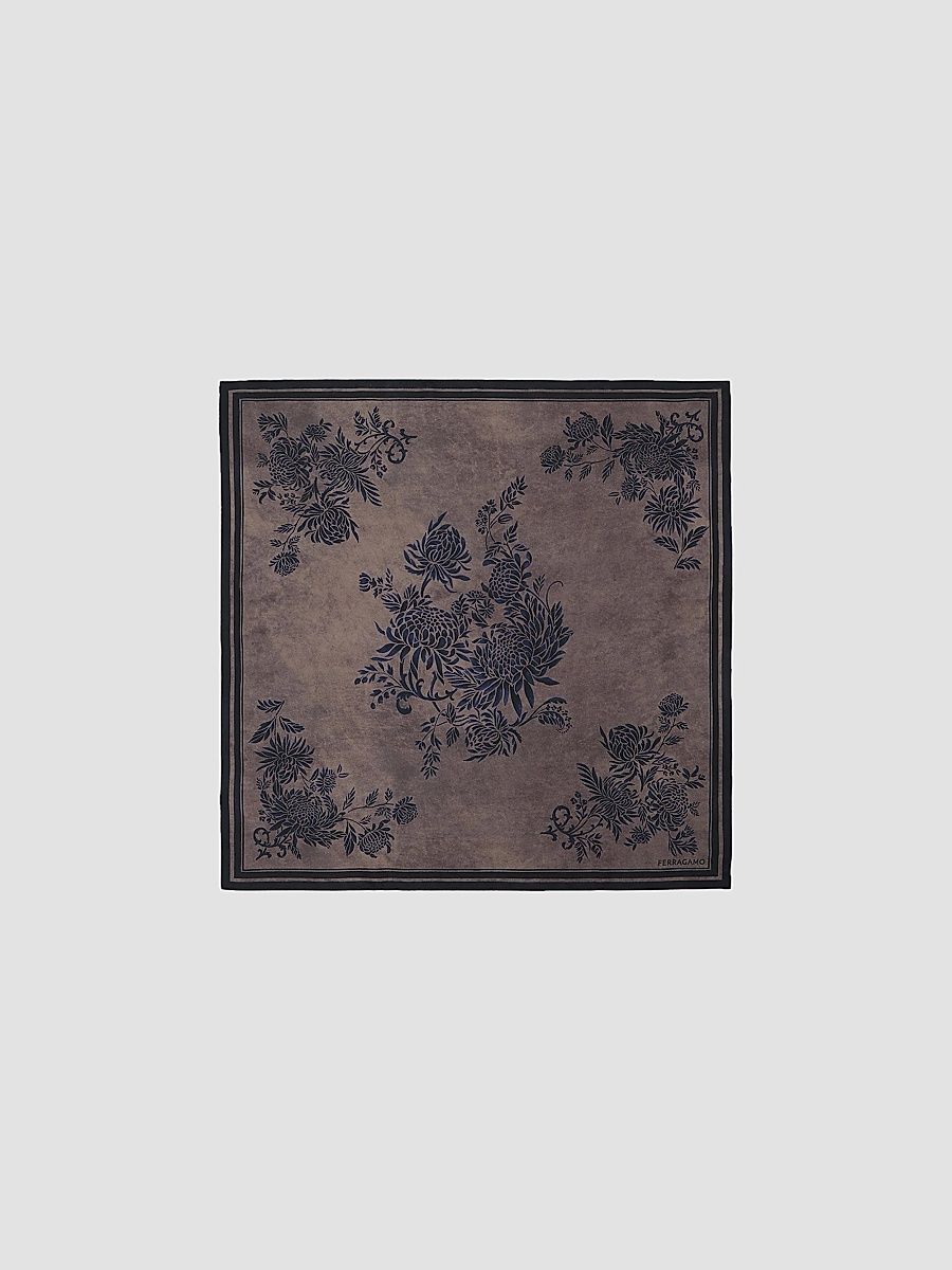 Women's Floral Silk Scarf - New Navy