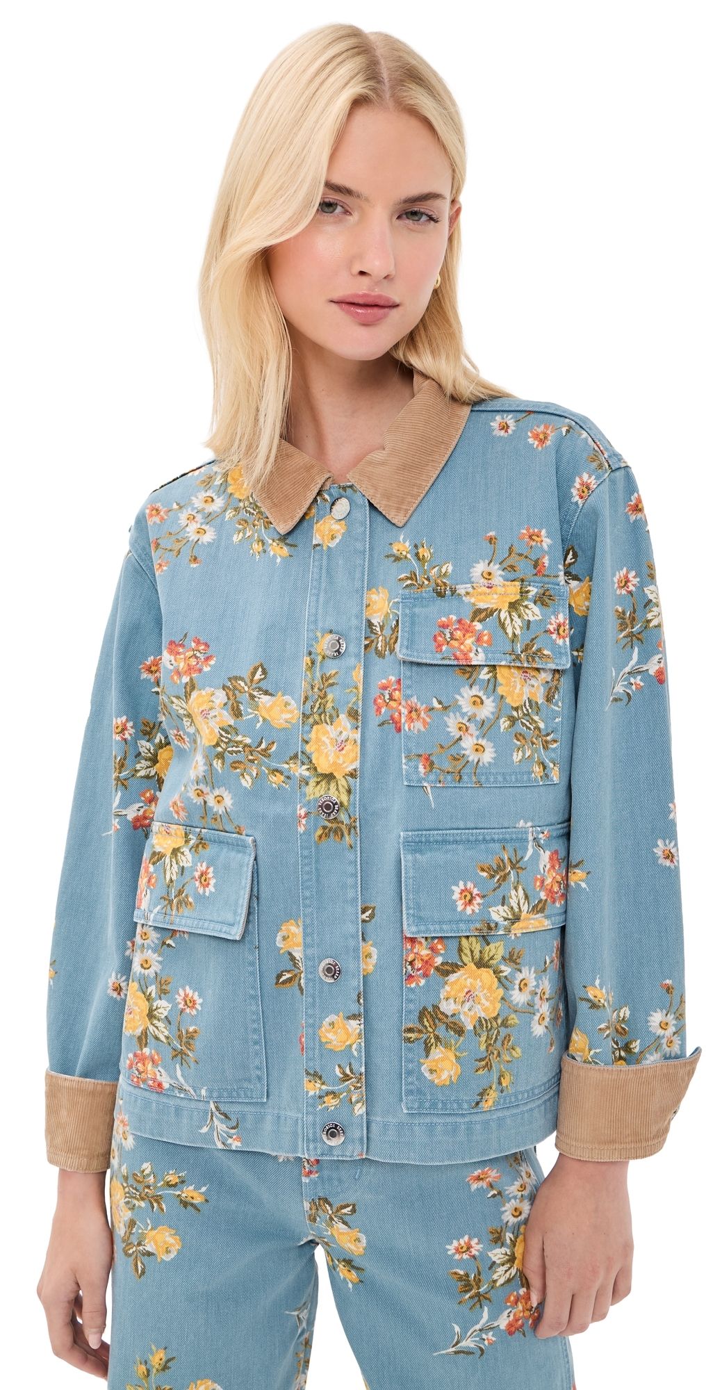 Veronica Beard Jean Leighton Floral Denim Jacket Garden Bouquet XS