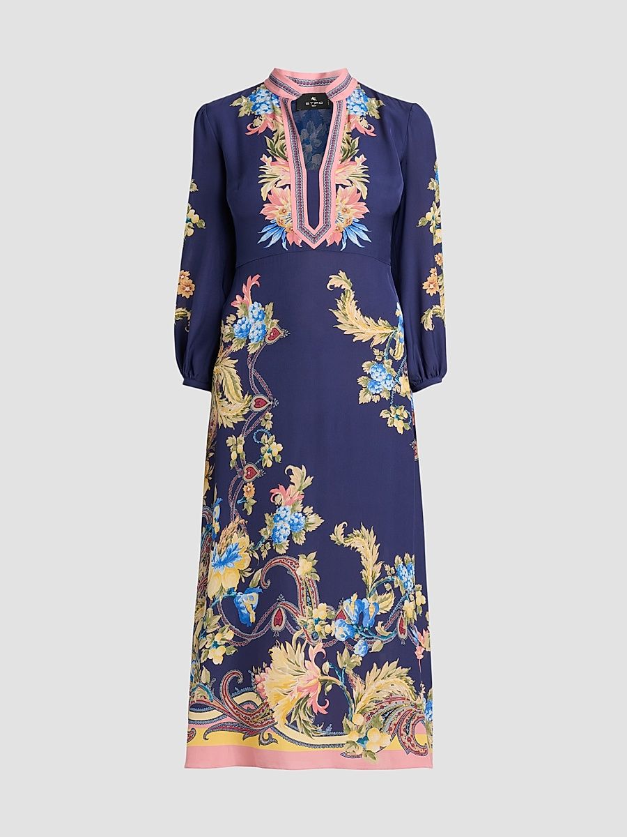 Women's Printed A-Line Midi Dress - Printed Blue - Size 14