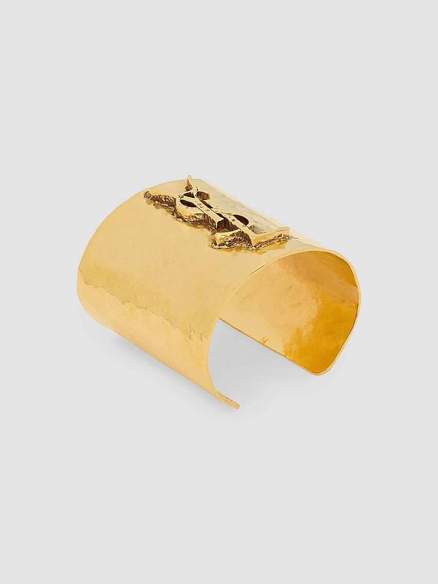 Saint Laurent Women's Cassandre Cuff in Metal - Brass Gold - Size Medium