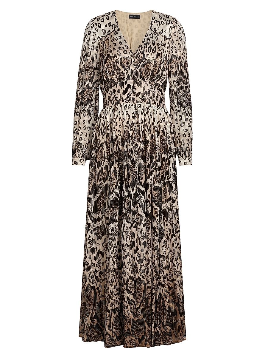 Women's Alba Printed Silk-Blend Maxi Dress - Sunset Leopard Print - Size 16