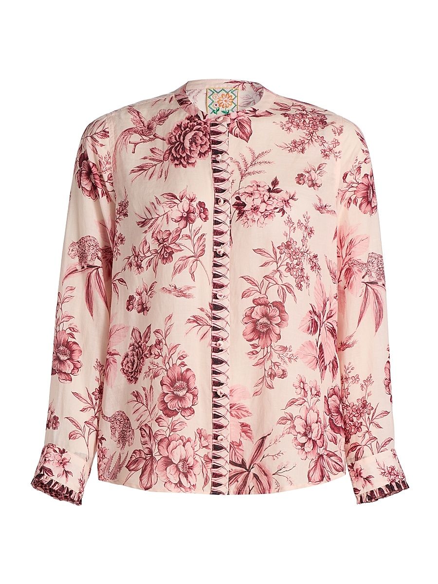 Women's Printed Ruffle-Cuff Blouse - Yvessa - Size Large