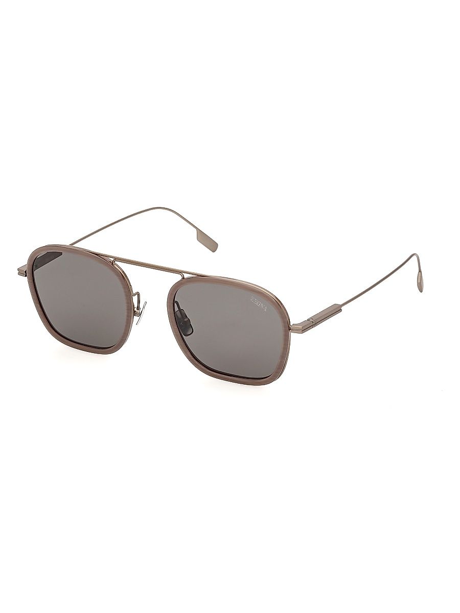 Men's Titanium Round 51MM Sunglasses - Brown Grey
