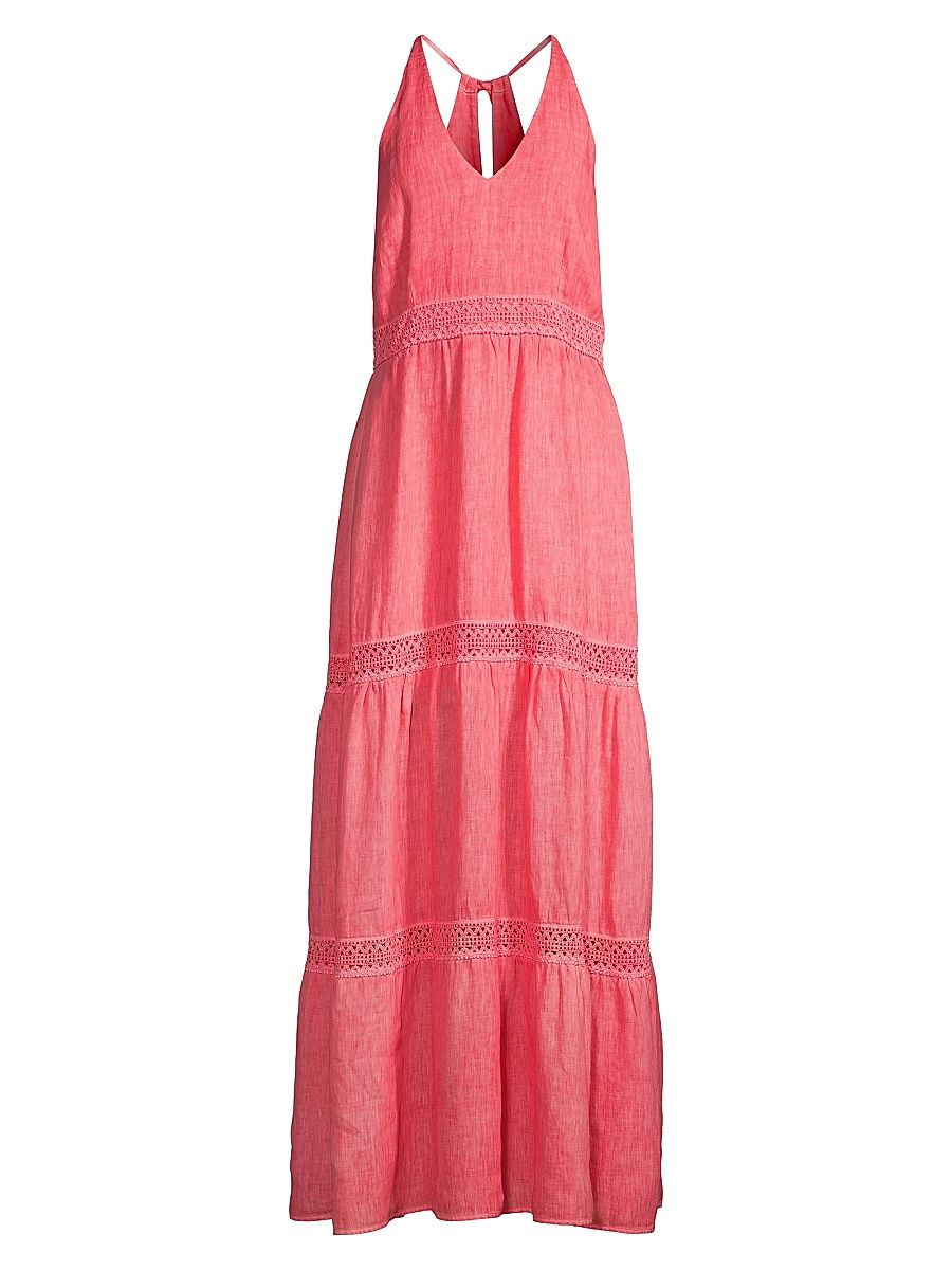 Women's Resort Linen Tiered Halter Maxi Dress - Coral Pink - Size XL