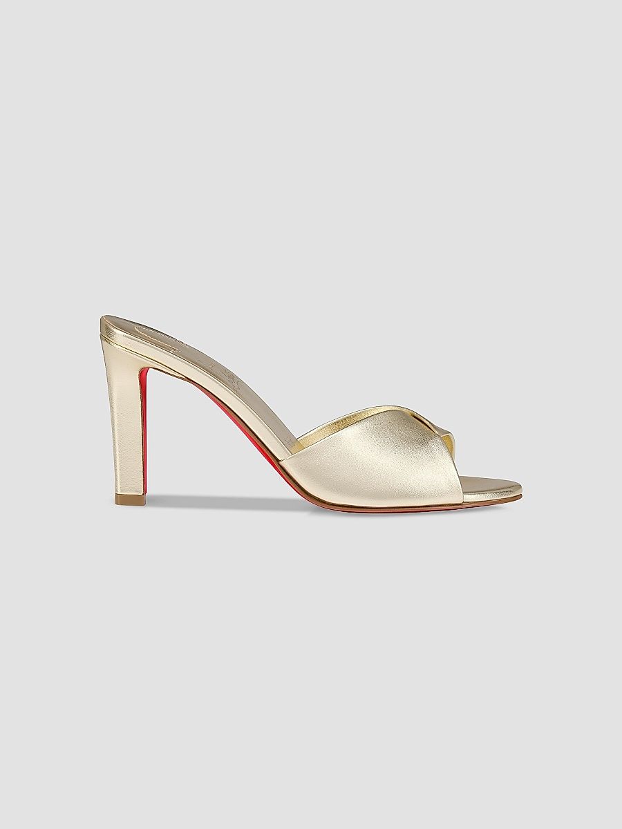 Christian Louboutin Women's Fanny 85MM Leather Mules - Gold - Size 9.5