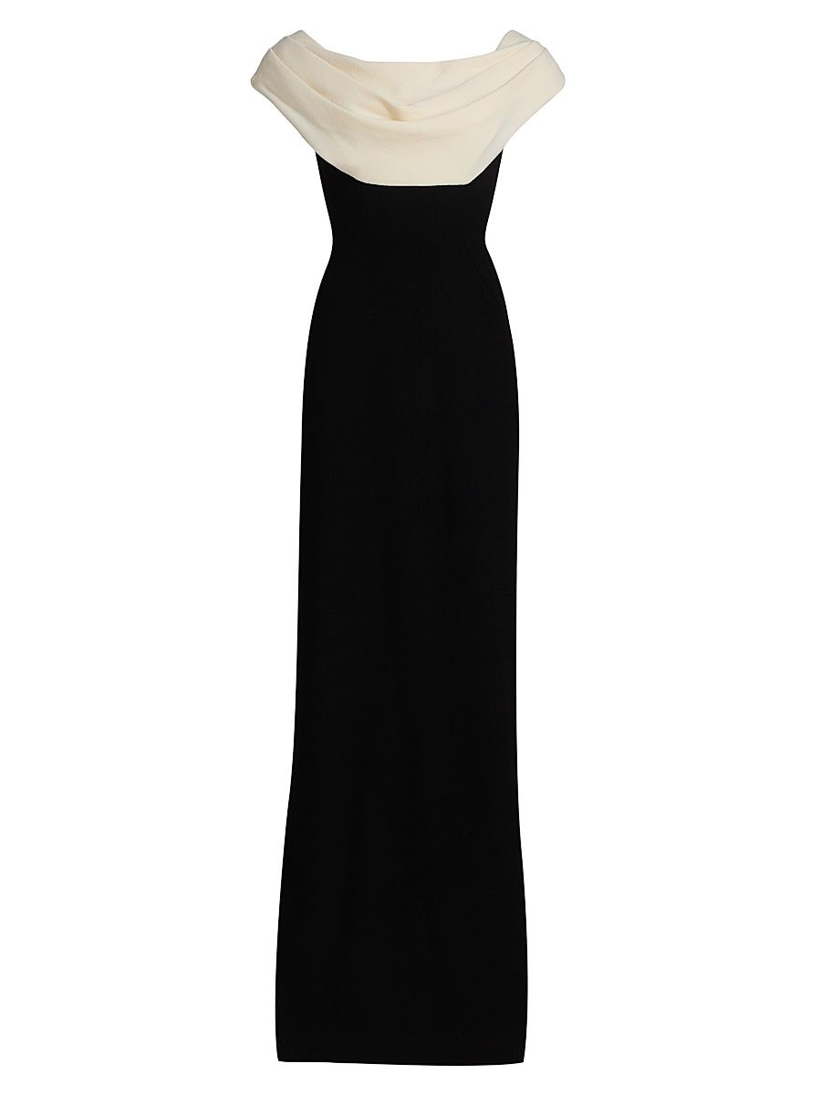 Women's Two-Tone Cowlneck Gown - Black Cream - Size 8